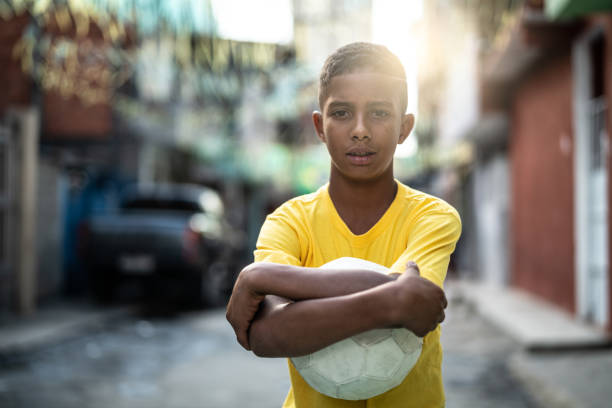 Brazilian Kid Playing Soccer Portrait