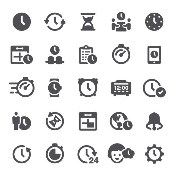 Time Icons Time, time management, clock, icon, icon set, time zone, watch clock icons stock illustrations