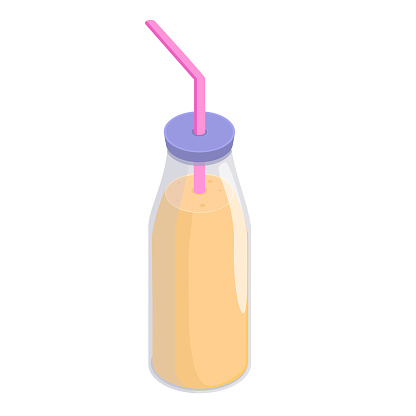bottle isometric. glass bottle with lid with hole for straw for drinking, a closed glass bottle in the isometric vector illustration isolated from background