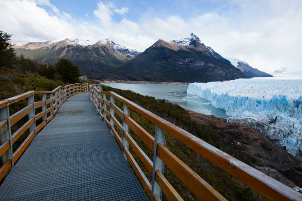 Tourist trek near Perito Moreno glacier in Patagonia, Argentina stock photo