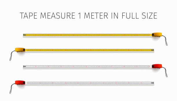 illustrazioni stock, clip art, cartoni animati e icone di tendenza di metro a nastro. roulette gialla e rossa 1 metro in dimensioni reali - ruler measuring instrument of measurement white