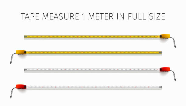 Tape measure. Yellow and red roulette 1 meter in real size Measuring tool. Tape measure. Yellow and red roulette 1 meter in real size. 3D realistic vector illustration tape measure stock illustrations