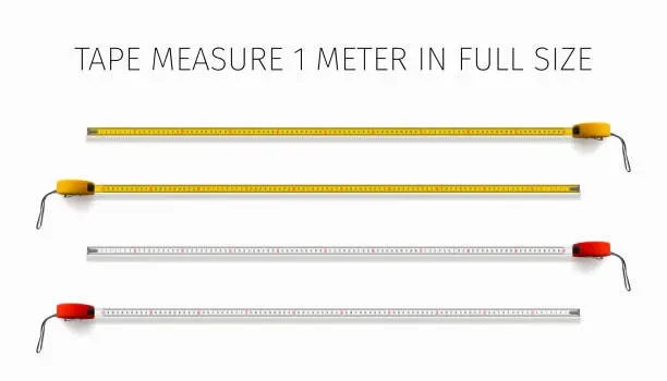 Vector illustration of Tape measure. Yellow and red roulette 1 meter in real size