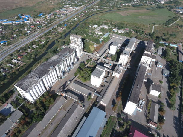 istock Top view of a silo elevator. Aerophotographing industrial object. 982874156