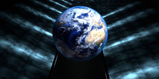 istock 3d rendering of a futuristic road with earth sphere 982888582