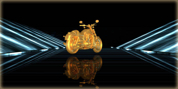 3d rendering of a golden object inside a futuristic road