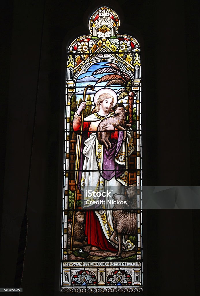 The Good Shepherd Stained Glass Window  Jesus Christ Stock Photo