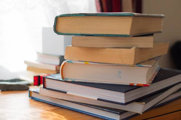 A stack of books stock photo