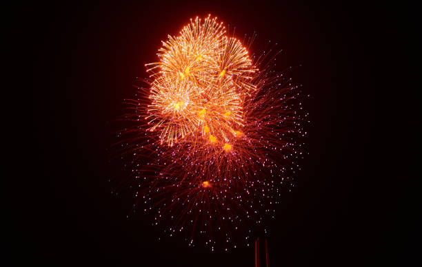 istock Inexpensive fireworks, over the city, red. 982958672
