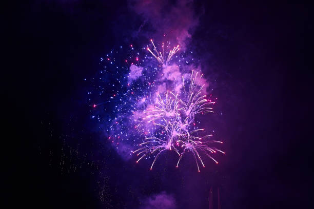 istock Inexpensive fireworks, over the city, red. 982966576