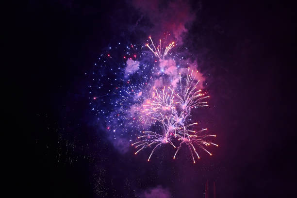 istock Inexpensive fireworks, over the city, red. 982966628