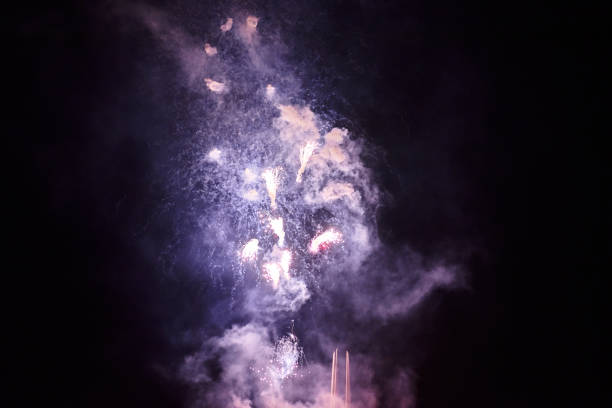 istock Inexpensive fireworks, over the city, blue. 982968834