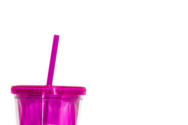 Pink Plastic Straw and Re-Usable Drink Glass Container