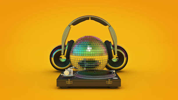 palla da discoteca per cuffie. rendering 3d - dj disco ball foto e immagini stock