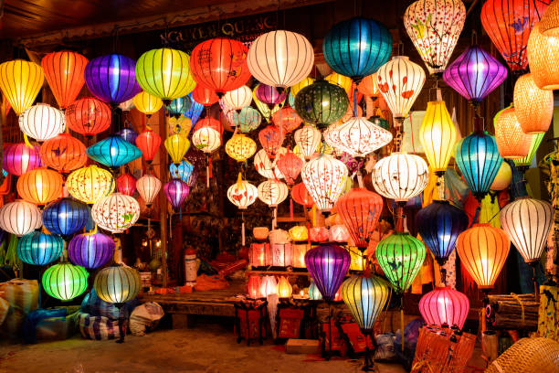 HoiAn latern shop HoiAn ancient town is one of most destination for travelling in VietNam and beautiful with traditional laterns at night time. hoi an stock pictures, royalty-free photos & images