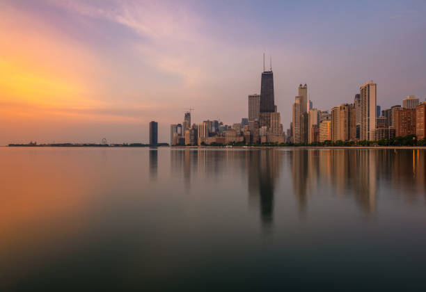 istock Chicago city waster reflection at golden hour 983075116