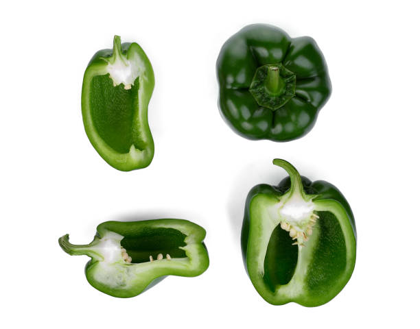 istock green bell pepper isolated on white background, flat lay, top view 983076028