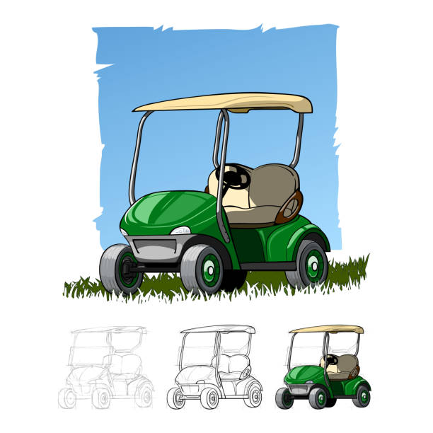 Golf cart sketch drawing Golf cart on golf resort. Abstract isolated color vector illstration. golf cart vector stock illustrations