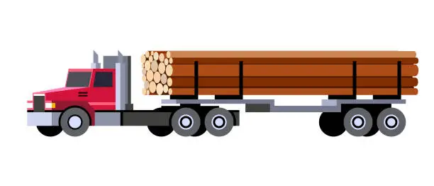 Vector illustration of Logging truck transporting wooden logs