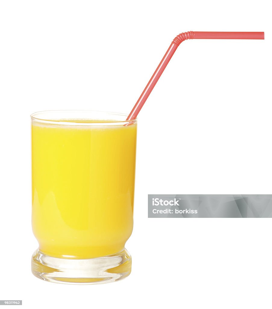 Glass of orange juice on white with clipping path  Drinking Straw Stock Photo