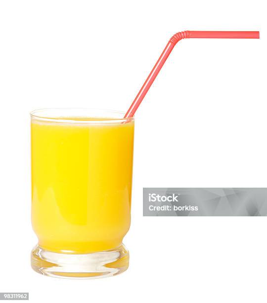 Glass Of Orange Juice On White With Clipping Path Stock Photo - Download Image Now - Drinking Straw, Drinking Glass, White Background