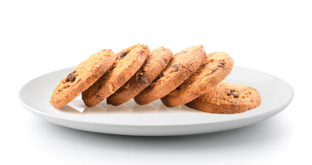 istock chocolate chip cookies in a plate isolated on a white background 983120234