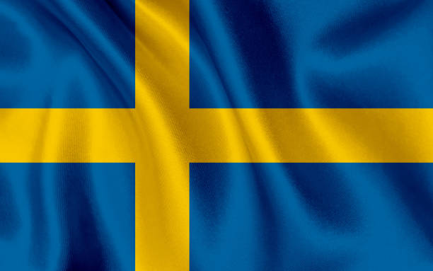 배경 흔들며 스웨덴의 국기 - 스웨덴 국기 뉴스 사진 이미지