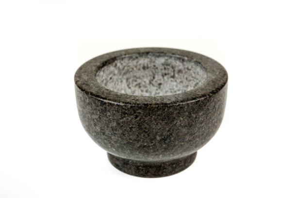 istock Heavy black stone bowl isolated on a white background 983133822