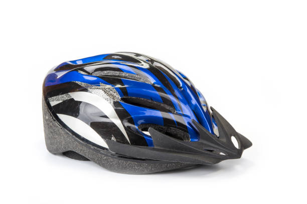 istock Bicycle helmet on the white background. Head safety concept 983138782