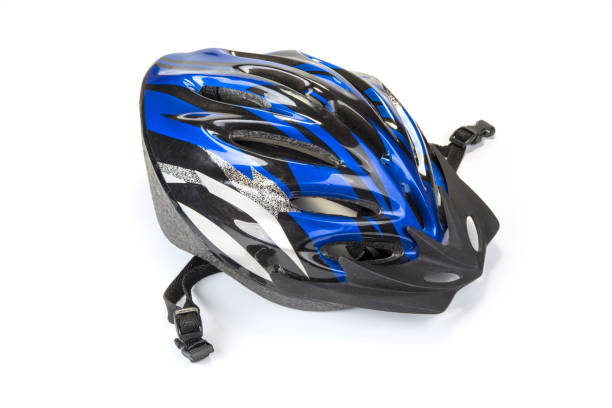 istock Bicycle helmet on the white background. Head safety concept 983139510