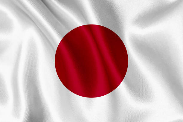 bandera de japón que agita el fondo - japan flag japanese flag white fotografías e imágenes de stock