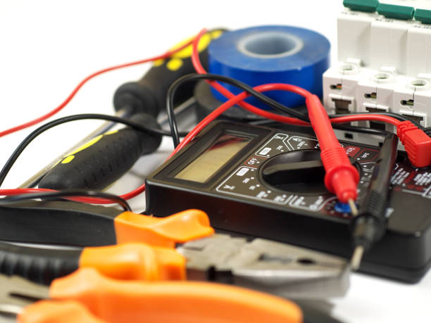 istock set of electrician tools and equipment on white background, selective focus 983159050