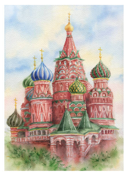 istock Watercolor St. Basil's Cathedral on Red Square in Moscow. 983192726