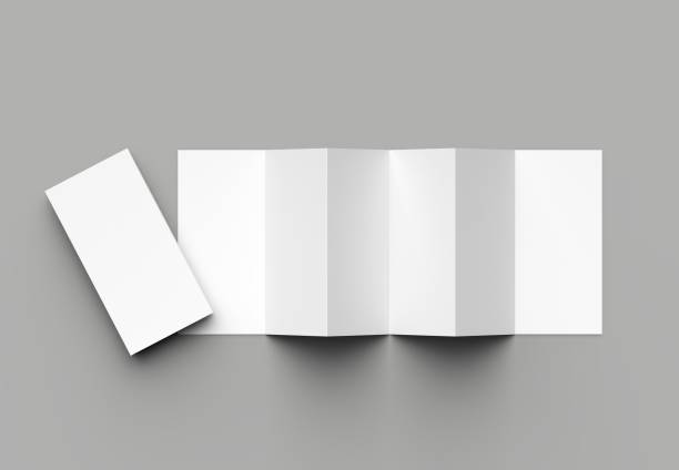 istock 12 page leaflet, 6 panel accordion fold - Z fold vertical brochure mock up isolated on gray background. 3D illustration 983212336