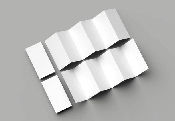 istock 12 page leaflet, 6 panel accordion fold - Z fold vertical brochure mock up isolated on gray background. 3D illustration 983214752