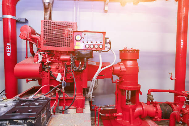 istock diesel generator for fire control system red piping and valve. 983218966