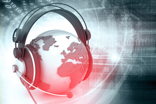 Digital world with headphone , abstract tech background