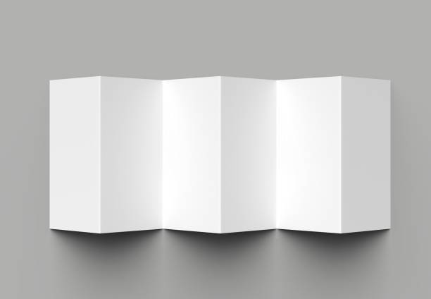 istock 12 page leaflet, 6 panel accordion fold - Z fold vertical brochure mock up isolated on gray background. 3D illustration 983223574