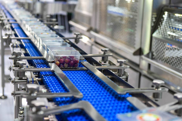 Food products boxs transfer on Automated conveyor system