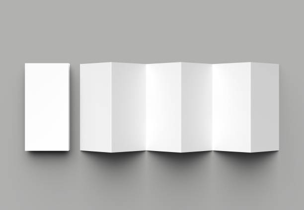 istock 12 page leaflet, 6 panel accordion fold - Z fold vertical brochure mock up isolated on gray background. 3D illustration 983226952
