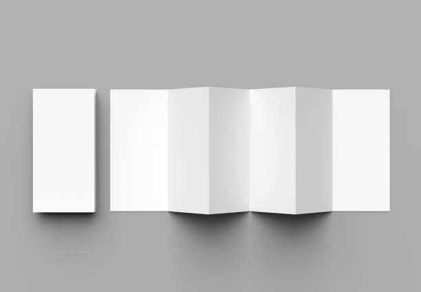 istock 12 page leaflet, 6 panel accordion fold - Z fold vertical brochure mock up isolated on gray background. 3D illustration 983228118