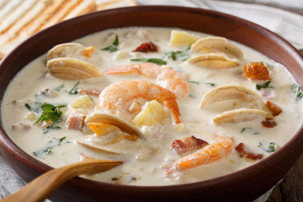 istock American cuisine: New England clam chowder soup macro. horizontal 983239928