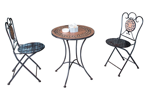 Set of chairs and table made from steel and wooden, furniture for decoration at home