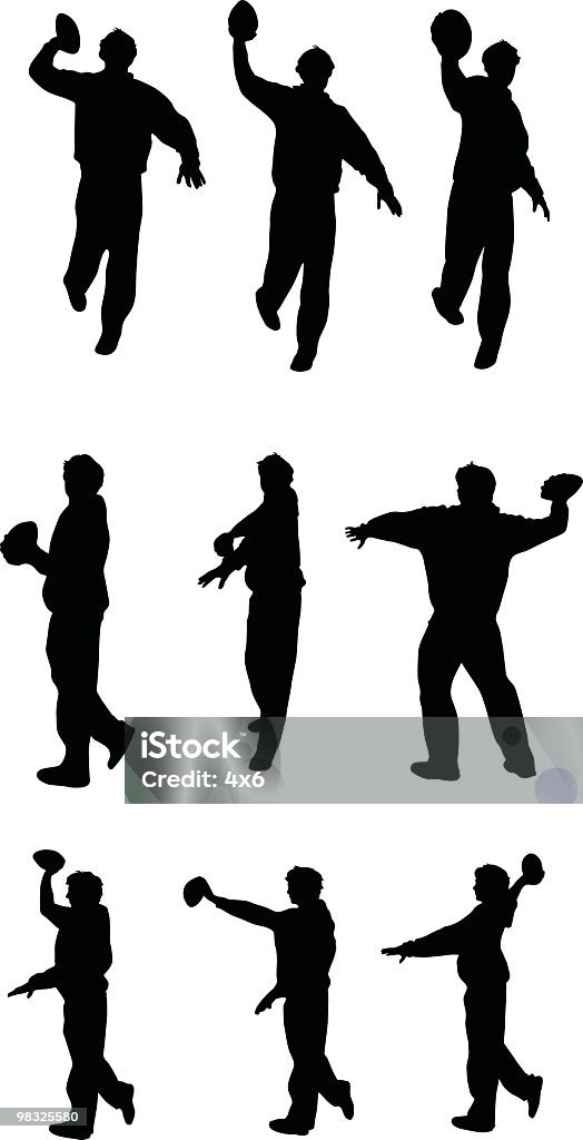 Diverses poses de guy lancer un joueur de football - clipart vectoriel de Armée libre de droits