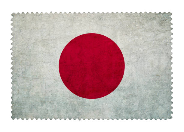 флаг японии на фоне гранж почтовой марки изолированы - japanese flag concepts dirty grunge стоковые фото и изображения