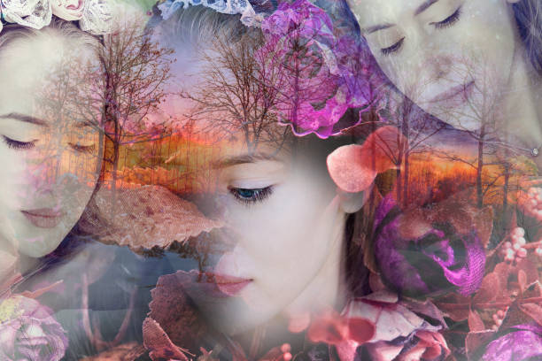 istock Autumn background with a girl's face with sad eyes 983262454