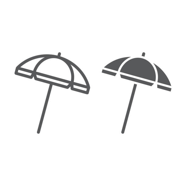 ilustrações, clipart, desenhos animados e ícones de linha de guarda-chuva de praia e ícone de glifo, viagens e guarda-sol, guarda-chuva signo gráfico, um padrão linear sobre um fundo branco, eps 10 vetorial. - chapéu de sol