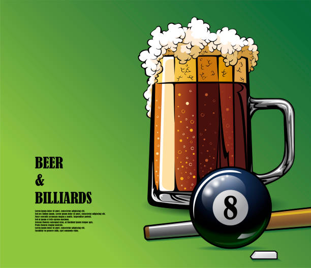 ilustrações de stock, clip art, desenhos animados e ícones de beer and billiards illustrated poster - snooker table