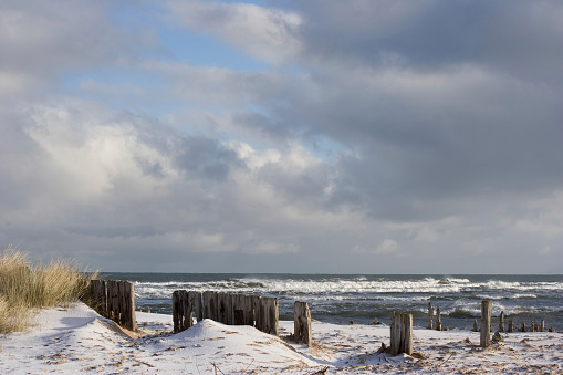 Beautiful scenery of the Baltic Sea beach in Leba. Poland