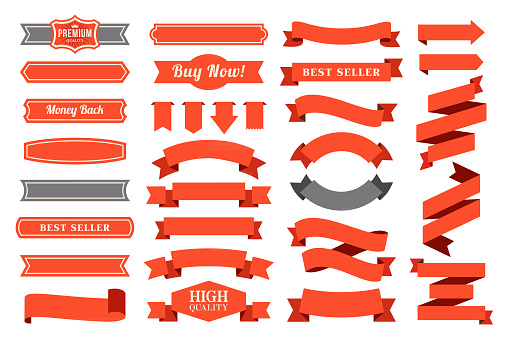 Vector illustrations of the set of the orange ribbons.